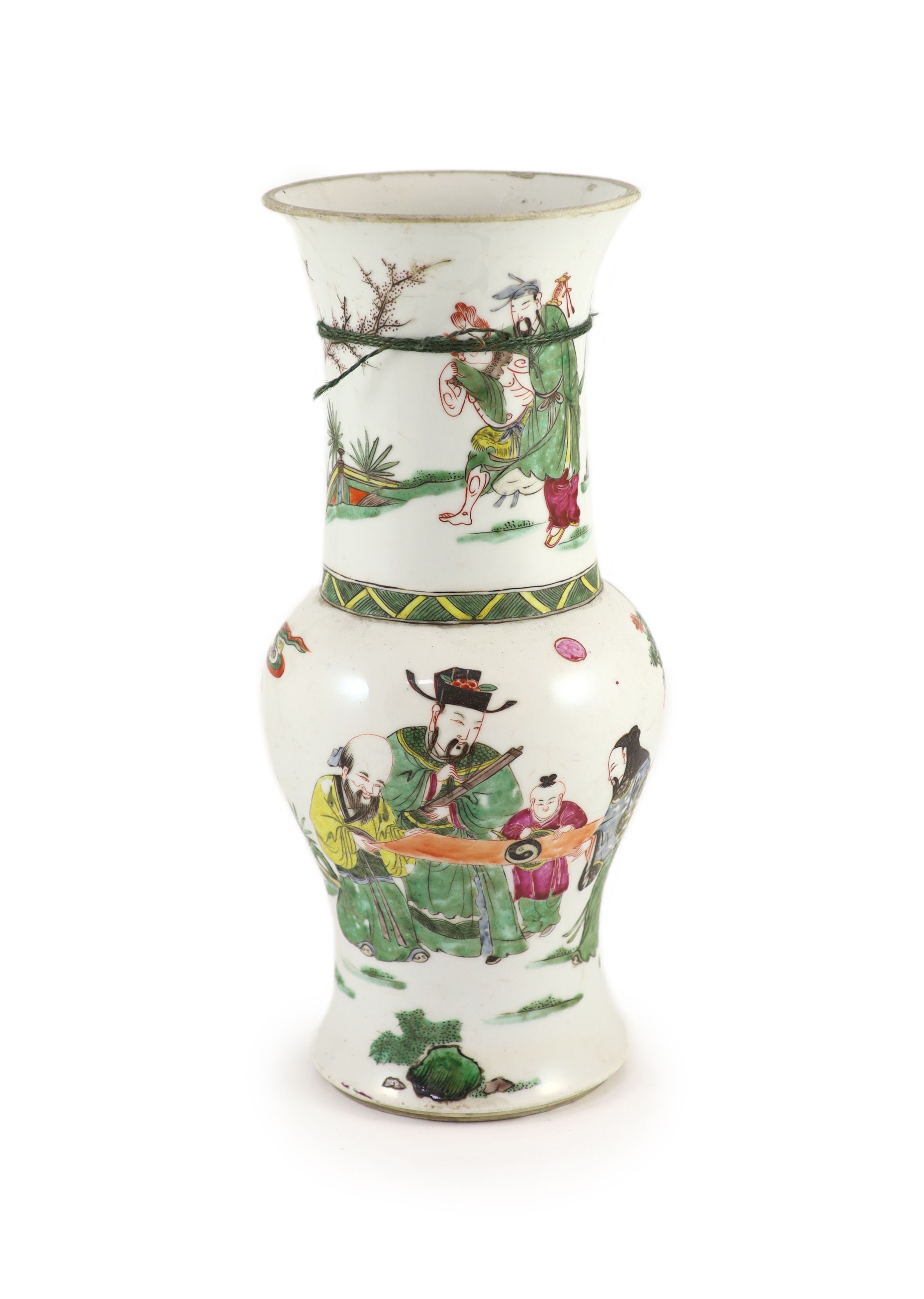 A Chinese famille rose yen-yen vase, Yongzheng period (1723-35), 40.5 cm high, damage and reduced neck